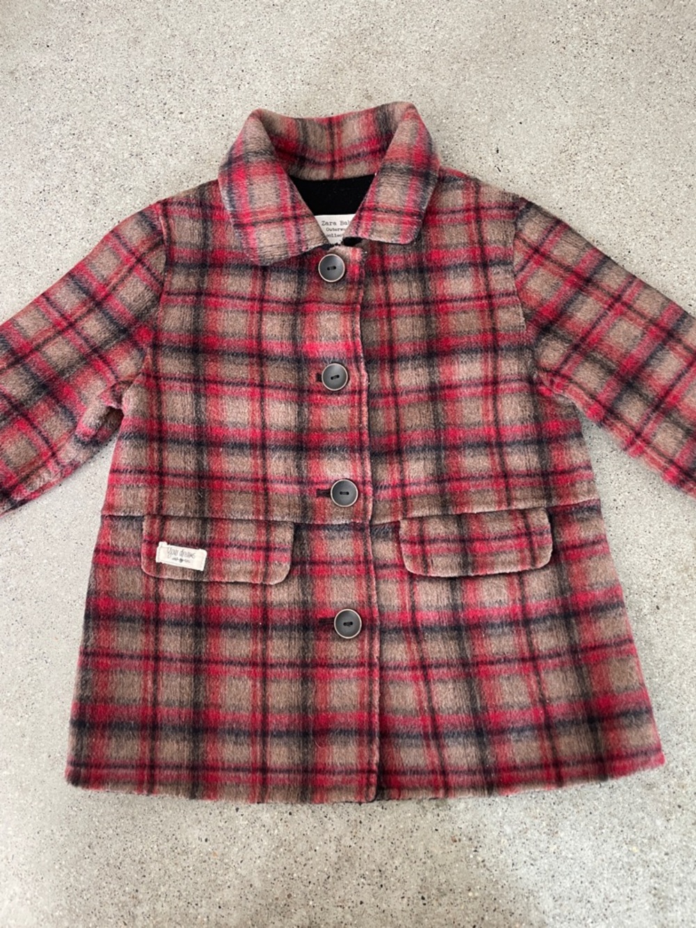 Zara Baby Plaid Pea Coat in Red and Brown